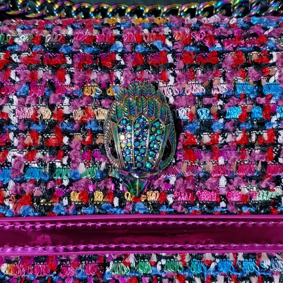 RARE HTF NWT Kurt Geiger Shoreditch Crossbody Bag Metallic Tweed Fuchsia Pink - Picture 8 of 16